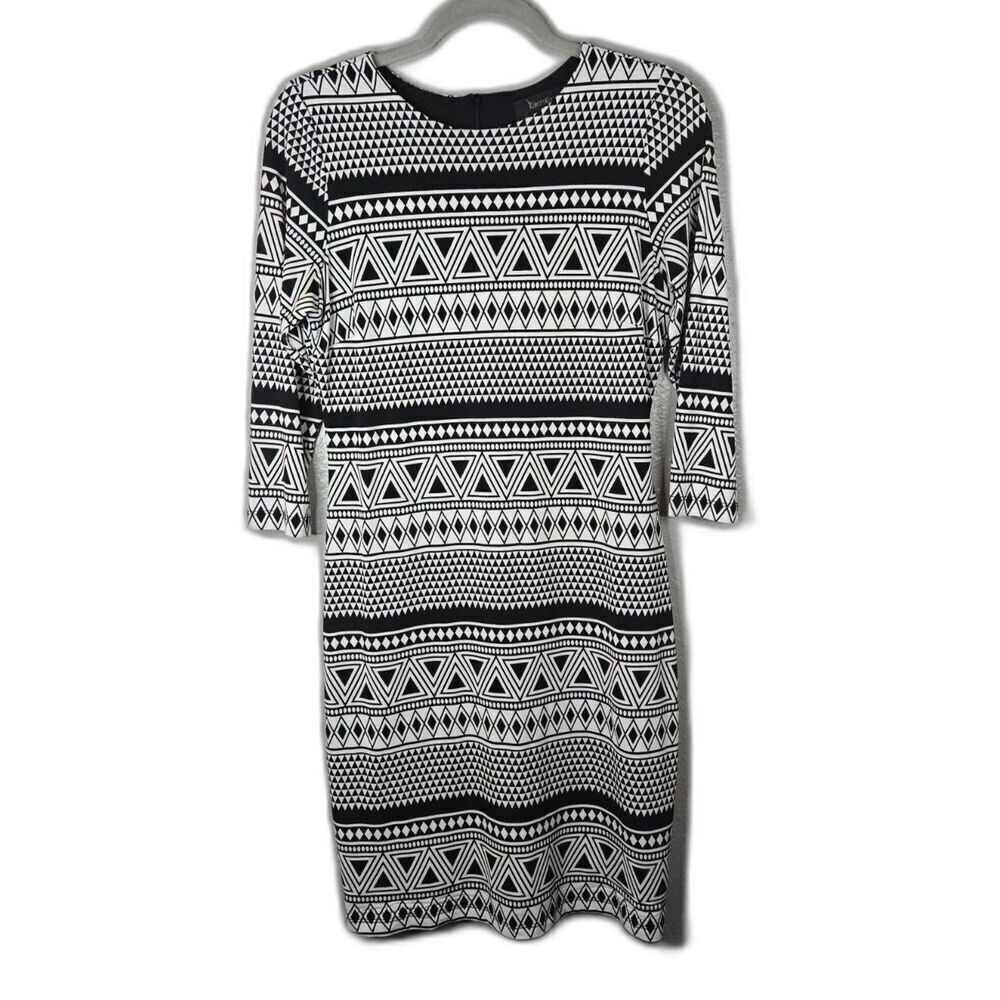 Karen Kane Women's Black and White Aztec Print 3/4 Sleeve Dress Size Small